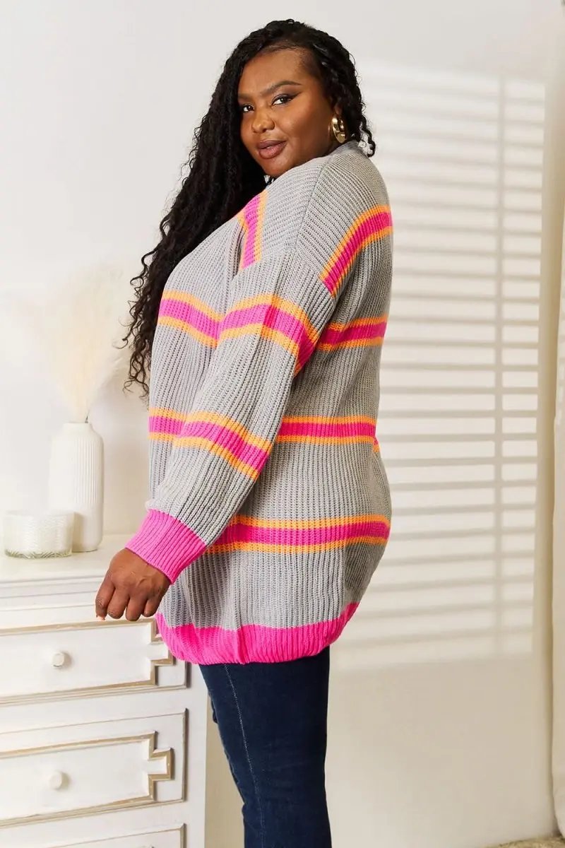 Woven Right Ribbed Long Sleeve Cardigan - Love Salve